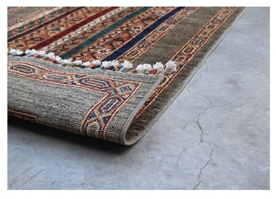 Tappeto passatoia Afghan grigio in lana, fatto a mano 306x76cm - CarpetLiving