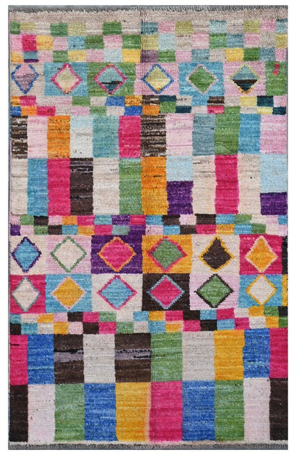 Taimany - Multicolor Tribal Wool Rug - Hand-Knotted 140x88cm