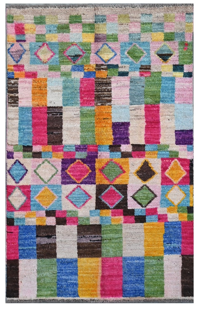 Taimany - Multicolor Tribal Wool Rug - Hand-Knotted 140x88cm