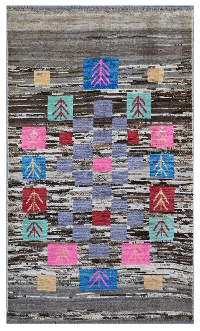 Taimany - Tappeto Tribale in Lana Multicolore - Fatto a Mano 151x88cm
