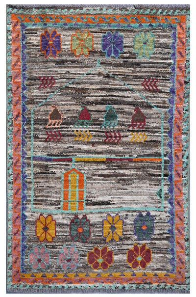 Taimany - Tappeto Tribale in Lana Multicolore - Fatto a Mano 129x82cm