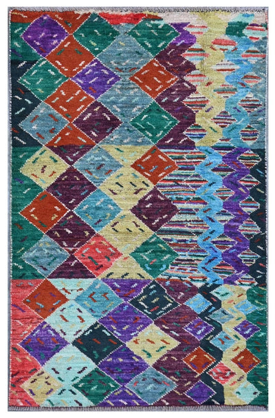 Taimany - Tappeto Tribale in Lana Multicolore - Fatto a Mano 139x87cm
