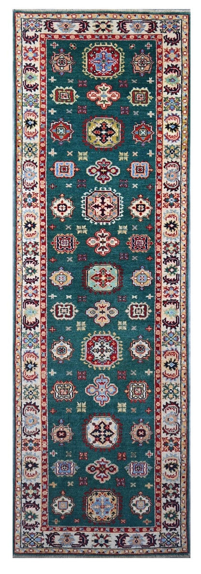 Tappeto Passatoia Kazak Classico, Multicolore, fatto a mano, 299x86cm