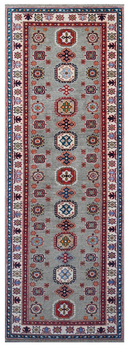 Tappeto Passatoia Kazak Classico, Multicolore, fatto a mano, 237x77cm