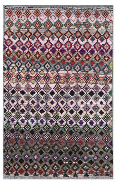 Taimany - Tappeto Tribale in Lana Multicolore - Fatto a Mano 142x90cm