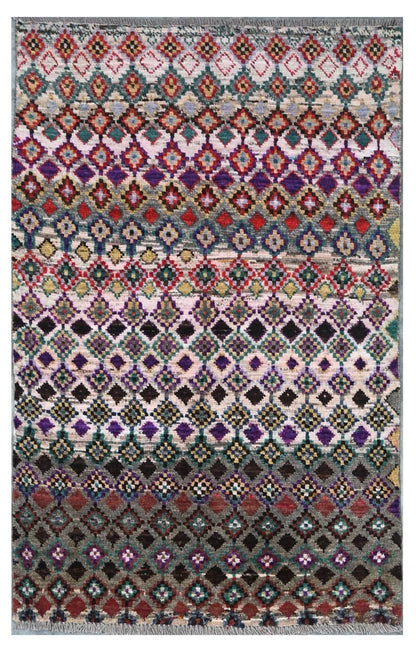 Taimany - Multicolor Tribal Wool Rug - Hand-Knotted 142x90cm