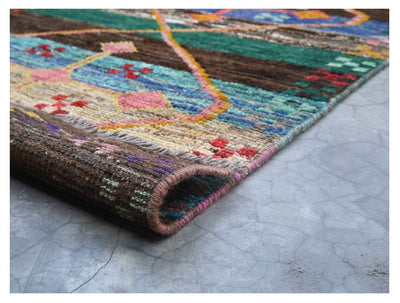 Taimany - Tappeto Passatoia Tribale in Lana Multicolore - Fatto a Mano 279x69cm - CarpetLiving