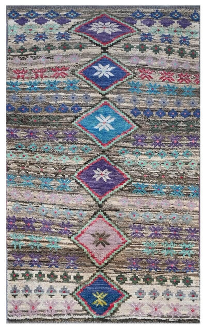 Taimany - Multicolor Tribal Wool Rug - Hand-Knotted 184x109cm