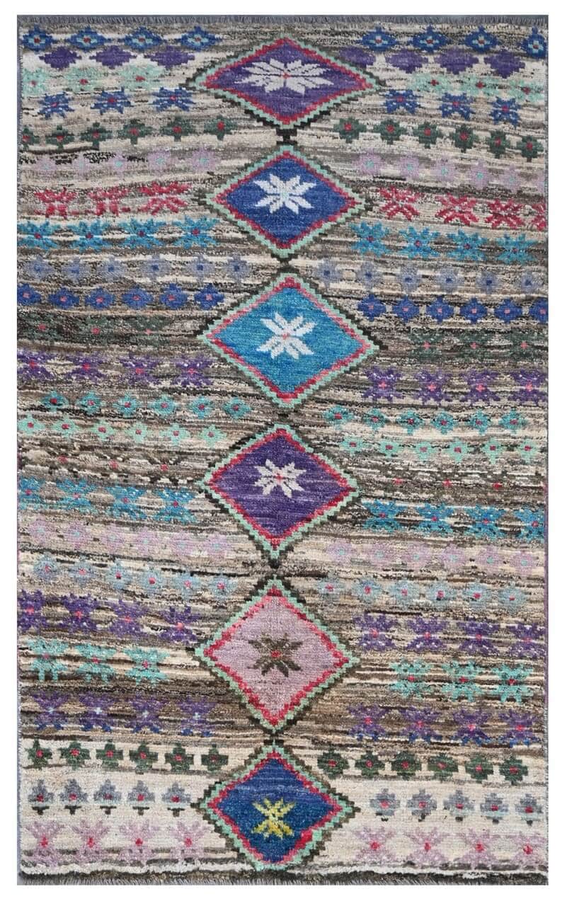 Taimany - Multicolor Tribal Wool Rug - Hand-Knotted 184x109cm