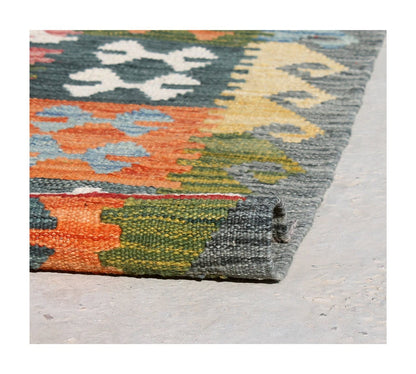 Tappeto Kilim Kaudani Afghan fatto a mano multicolore 302x200cm