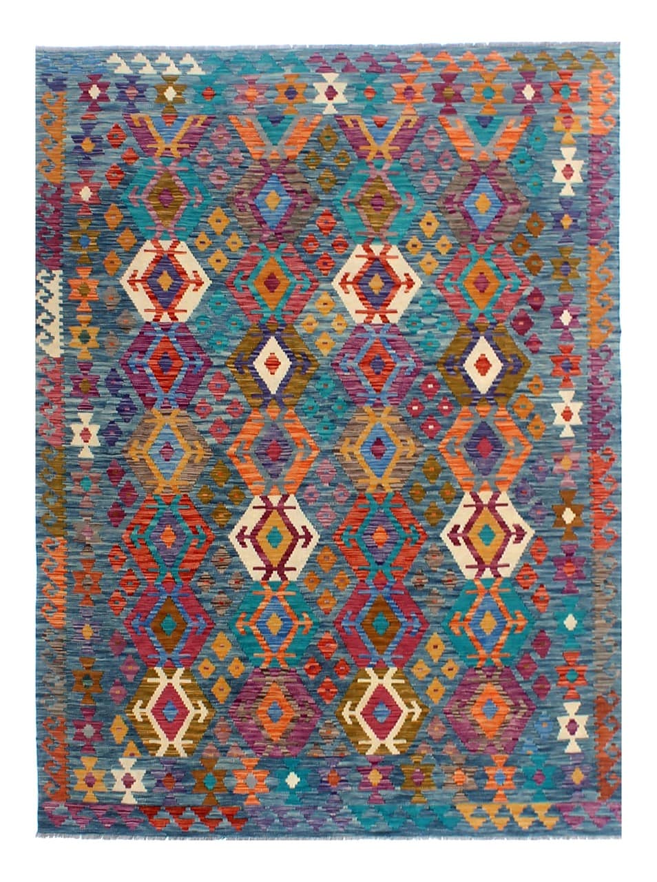 Tappeto Kilim Kaudani Afghan fatto a mano multicolore 297x201cm