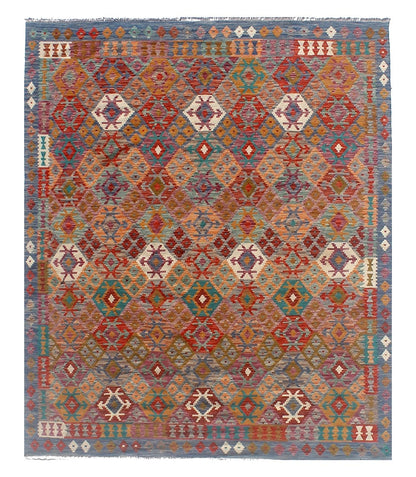 Tappeto Kilim Kaudani Afghan fatto a mano multicolore 289x254cm