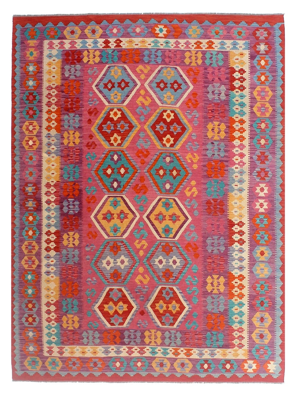 Tappeto Kilim Kaudani Afghan fatto a mano multicolore 300x210cm