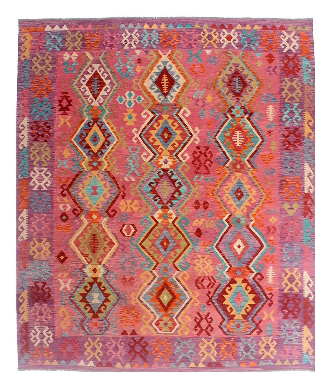 Tappeto Kilim Kaudani Afghan fatto a mano multicolore 292x251cm