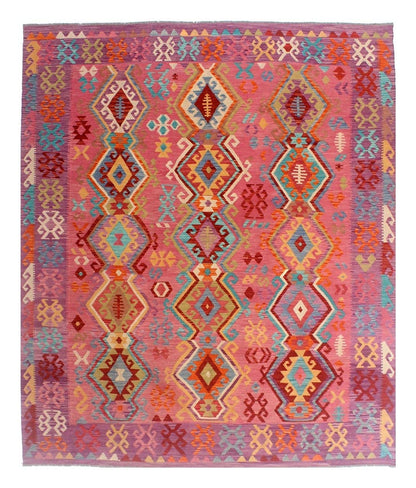 Tappeto Kilim Kaudani Afghan fatto a mano multicolore 292x251cm