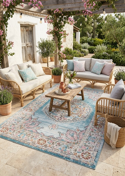 Tappeto da Esterno MAGGIO A - Indoor/Outdoor - Blu Chiaro | Ideale per Terrazze, Balconi, Patio, Verande