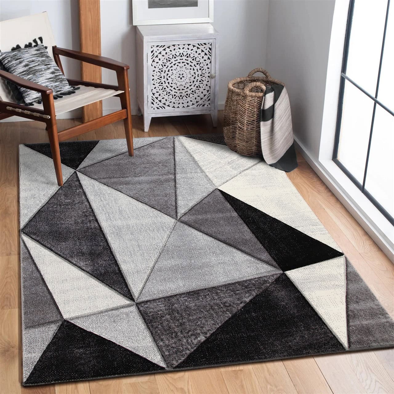 Tappeto Moderno Ray Geometrico - Grigio Dark - Antiscivolo | Ideale per Soggiorno, Camera da Letto, Sala da Pranzo