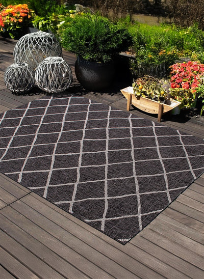 Tappeto da Esterno - Cross Black - Indoor/Outdoor - Nero | Ideale per Terrazze, Balconi, Patio, Verande - CarpetLiving