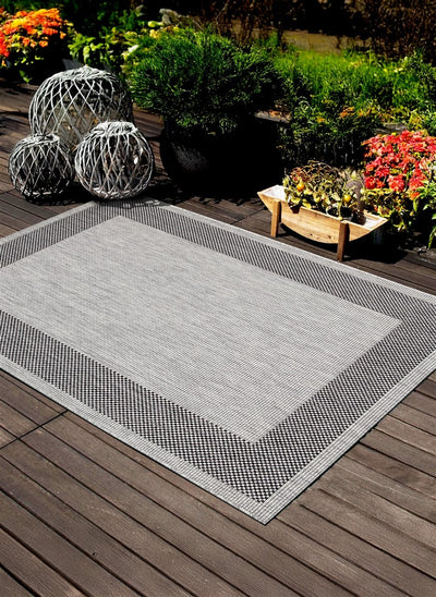Tappeto da Esterno - FRAME GREY BLACK - Indoor/Outdoor - Grigio Nero | Ideale per Terrazze, Balconi, Patio, Verande - CarpetLiving