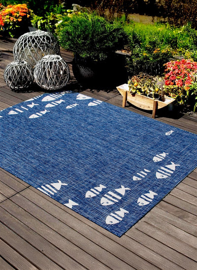 Tappeto Blu Interno-Esterno Marine 2 Blue Design Pesci - Resistente e Antiscivolo - Outdoor - CarpetLiving
