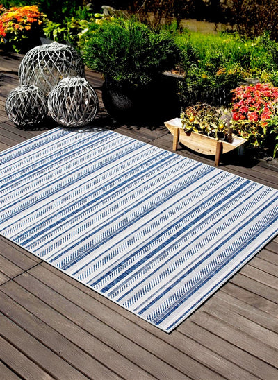 Tappeto a righe Stripes Blue - lavabile da esterno - CarpetLiving