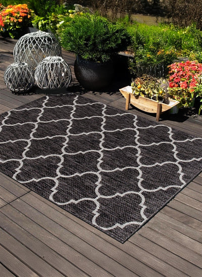 Tappeto Trellis Black nero geometrico in polipropilene per interni ed esterni - CarpetLiving