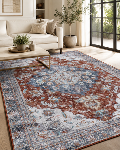 Tappeto Lavabile Stile Orientale Vintage - Design Rosso Multicolore