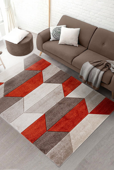 Tappeto Moderno Carve Geometrico - Grigio e Arancione Rust - Antiscivolo - Ideale per Soggiorno, Camera da Letto, Sala da Pranzo - CarpetLiving