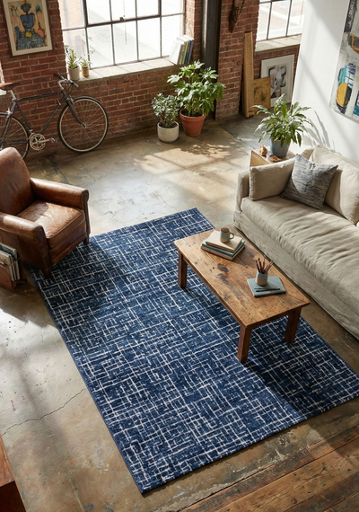 Tappeto Blu Moderno 190x133 cm DENVER – Tappeto di Design, Morbido e Resistente - CarpetLiving