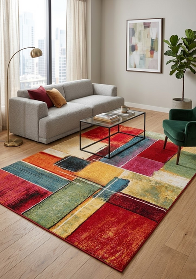 Modern Rug Gallery F – Multicolor Geometric Non-Slip Carpet | Perfect for Living Room, Bedroom & Kids’ Room