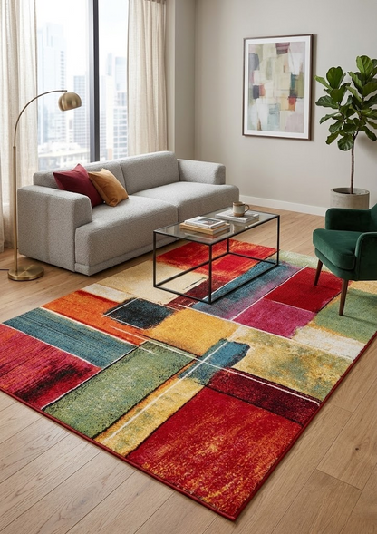 Tappeto Moderno Gallery F - Multicolore Geometrico - Antiscivolo | Ideale per Soggiorno, Camera da letto e Cameretta
