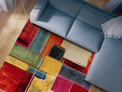 Tappeto Moderno Gallery F - Multicolore Geometrico - Antiscivolo | Ideale per Soggiorno, Camera da letto e Cameretta