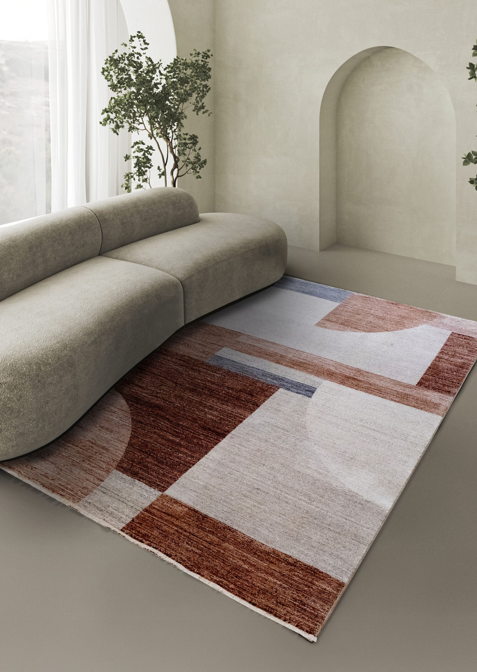TAORMINA Modern Rug in Beige and Rust | Contemporary Geometric Style, Ideal for Living Rooms and Dining Rooms