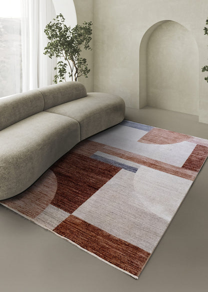 TAORMINA Modern Rug in Beige and Rust | Contemporary Geometric Style, Ideal for Living Rooms and Dining Rooms
