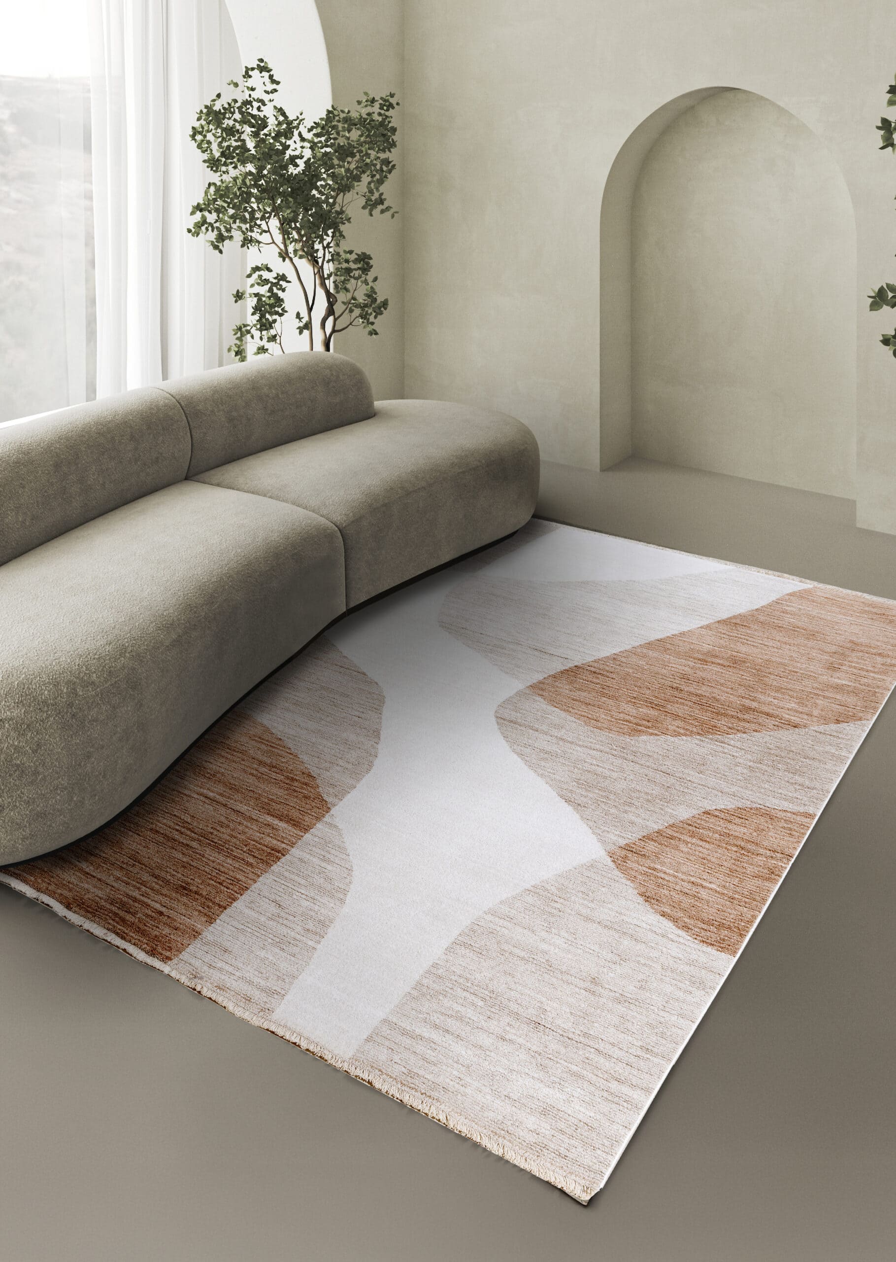 TAORMINA C Modern Rug in Beige and Rust | Contemporary Geometric Style, Ideal for Living Rooms and Dining Rooms
