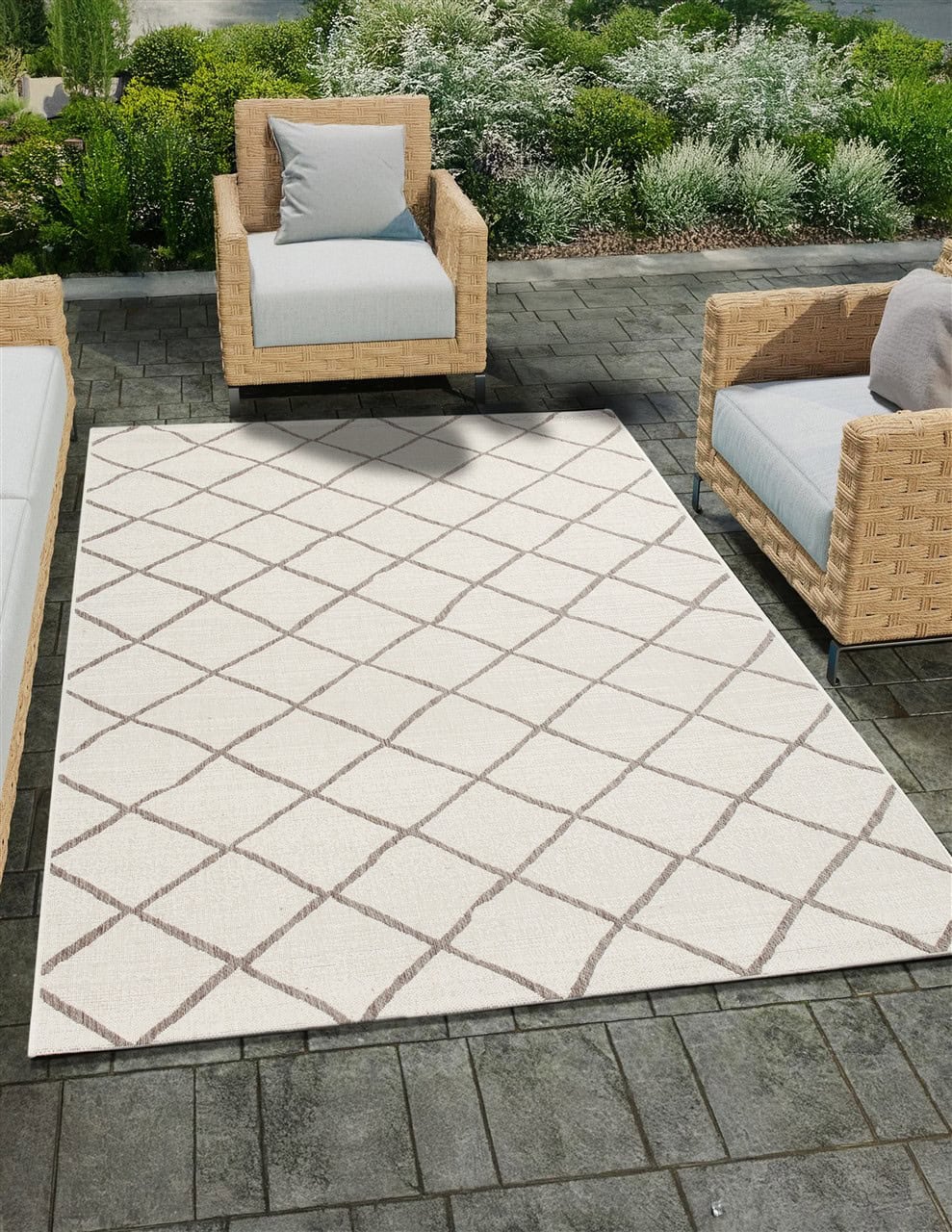 Tappeto esterno Veranda Champagne Taupe geometrico e resistente